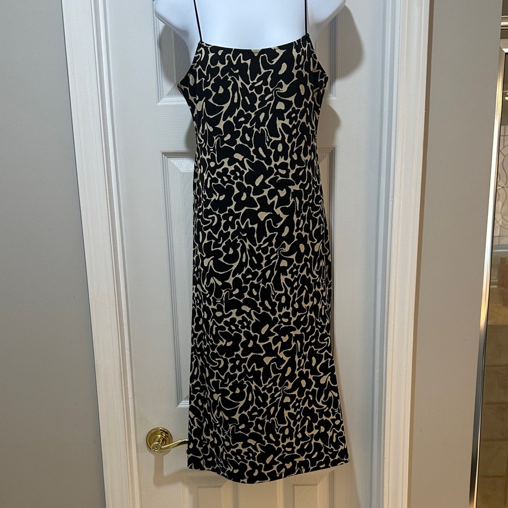 Zara Black and Cream Patterned Midi Dress